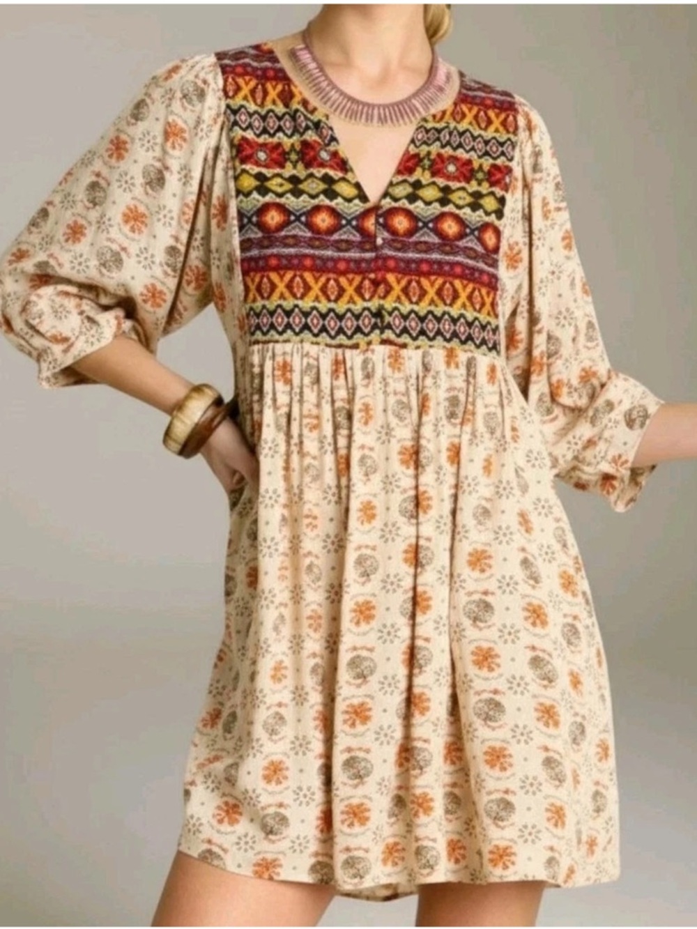 Umgee Boho Babydoll Dress Sz M
